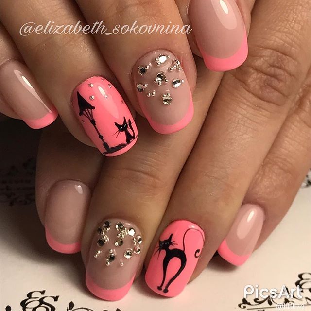 pink kitty-cat manicure