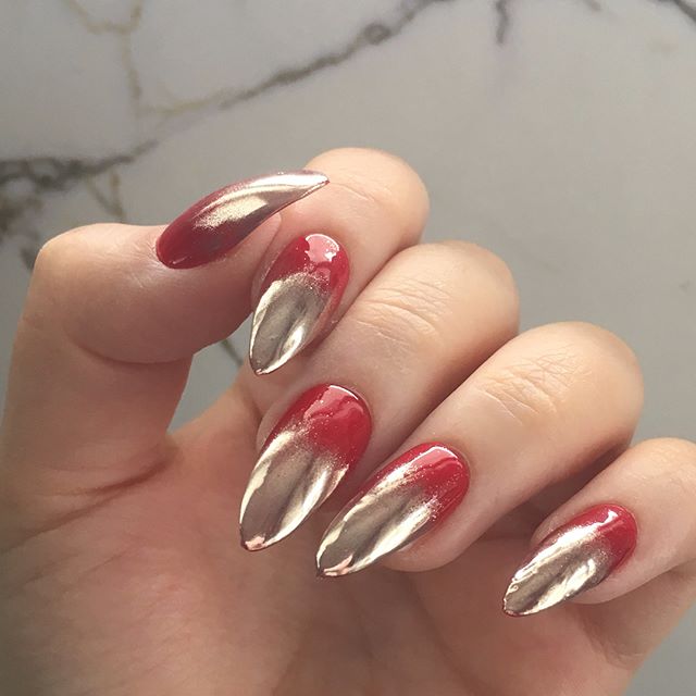 fall gold and red ombre on nails