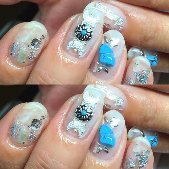 turquoise stone nail design