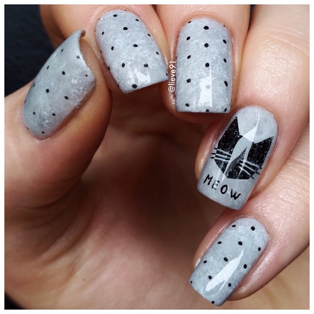 grey meow nail design