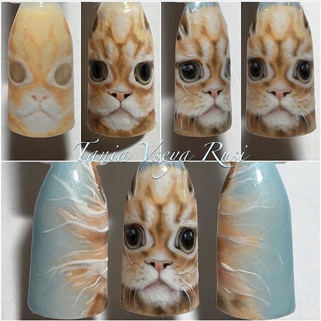 fluffy cat nail design