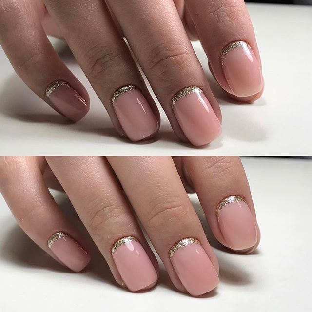light pink nails with gold frame
