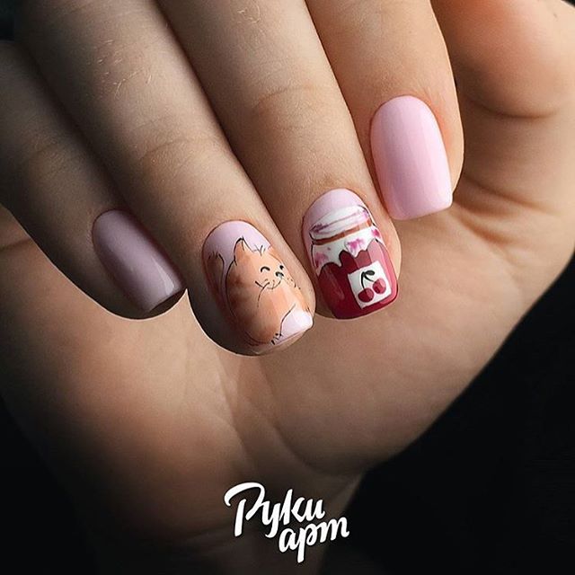 nail design red cat and jam