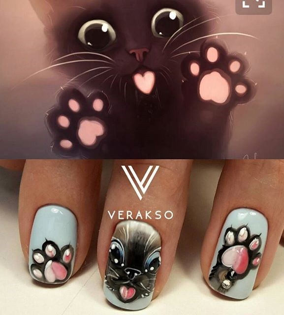 pretty kitty-cat manicure