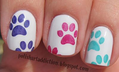nail design with colorful cat paws