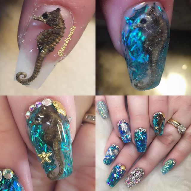 nail design with dead seahorse