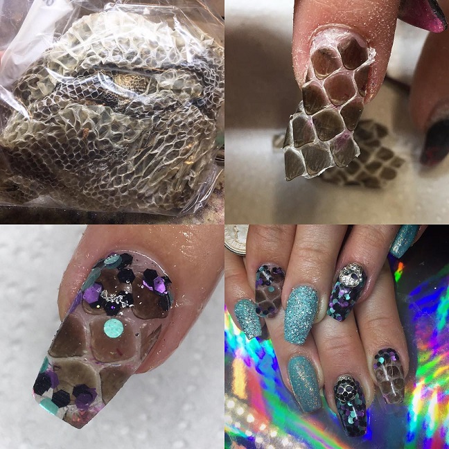 nail design with snake skin