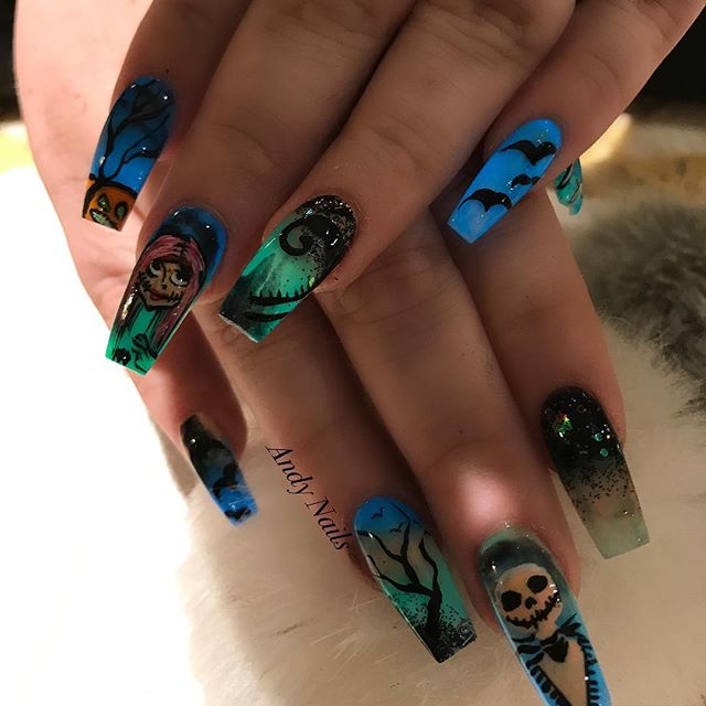 fluorescent halloween nail design