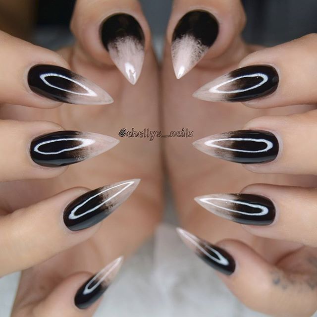 sharp black and white nails for halloween