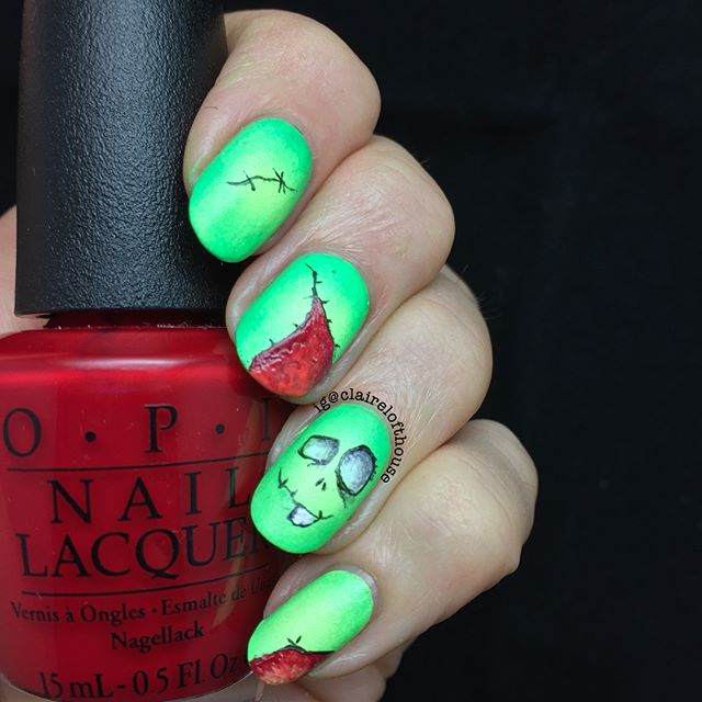 green zombie nail design with wounds
