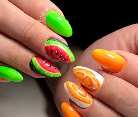 фруктовые ногти с арбузом и апельсином
