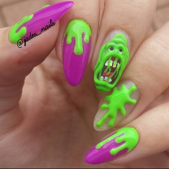 Ghostbusters slimer nail design