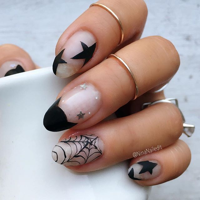 witch nail design matte with spider web