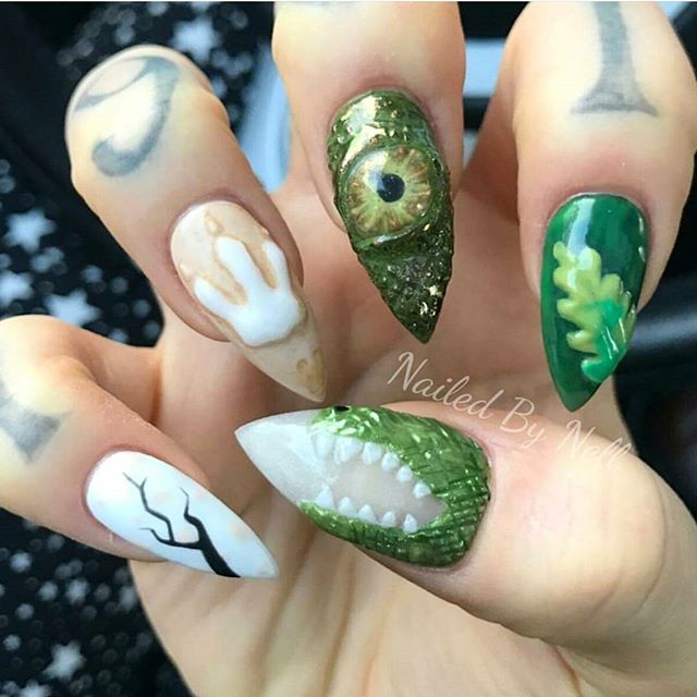 crocodile eyes nail design for Halloween