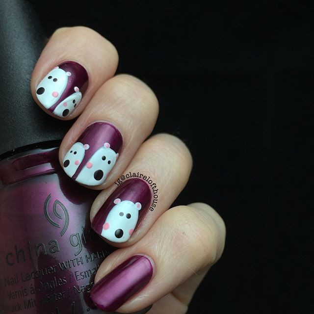 фиолетовый маникюр с белыми медведями