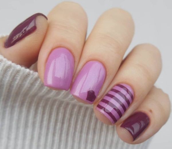 лилово-фиолетовый дизайн ногтей с сердечком